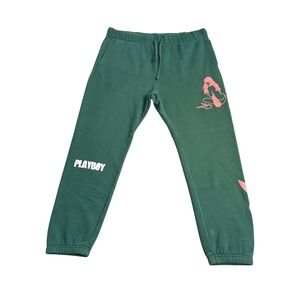 Playboy by PacSun Mens Green Graphic Sweatpants XL Bunny Logo Fleece Joggers